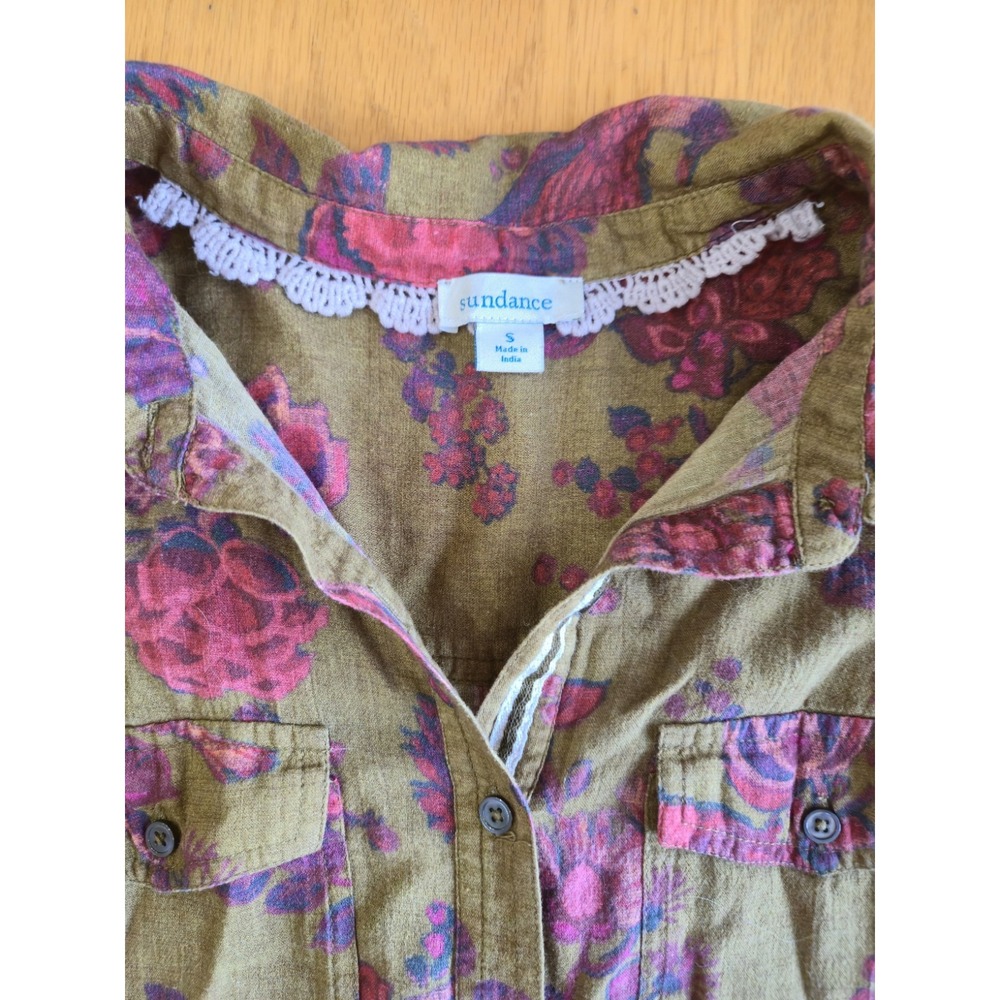 Sundance Floral Button-Up Collared Blouse Long Sleeve S Boho Earthy Cottagecore - Picture 5 of 8